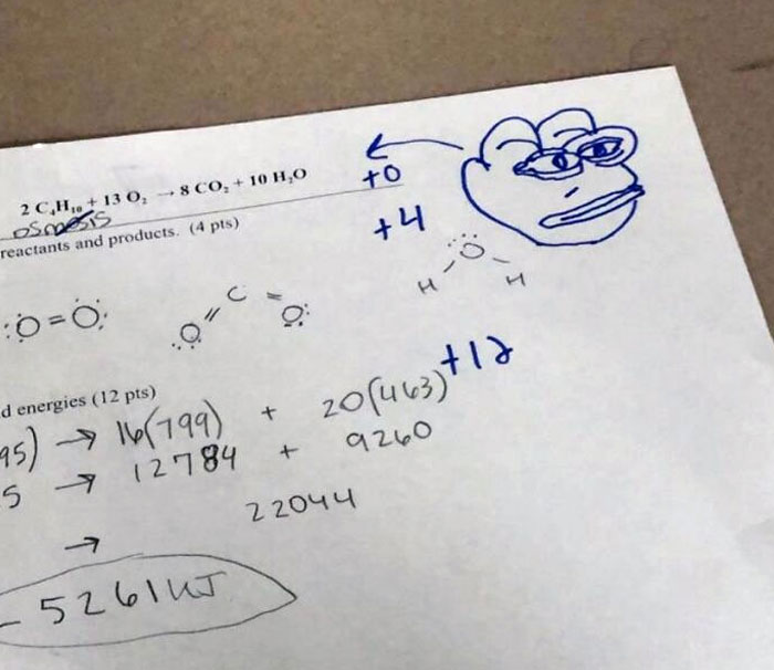 My Friend Got An Answer Completely Wrong On Our Chem Quiz And The Teacher Drew This On His Paper