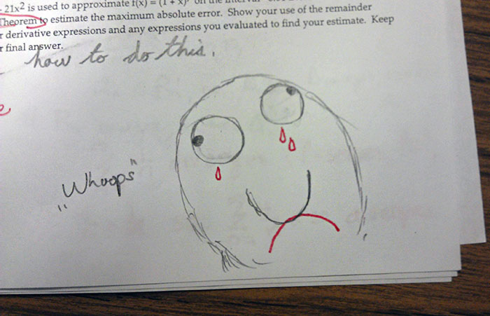I Drew A Rage Comic Face On An Ap Calculus Test. She "Corrected" It