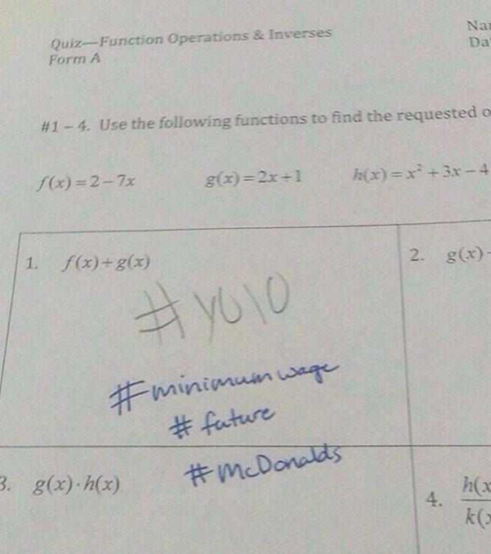 Student Puts "#yolo" On A Test. This Is The Response From The Teacher