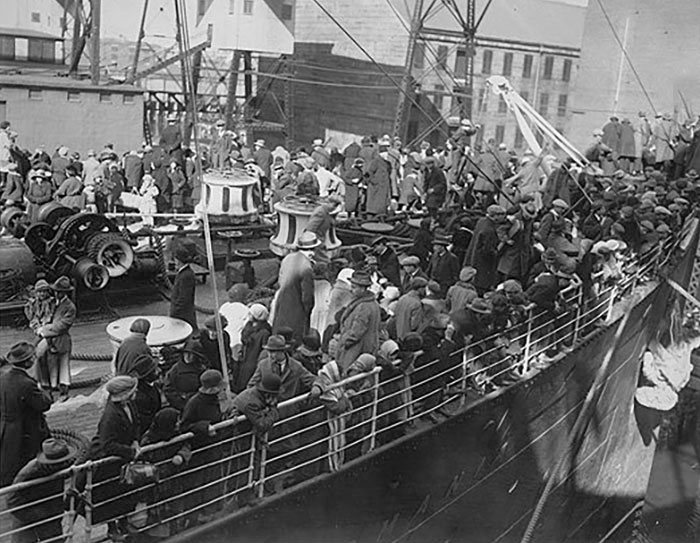 The S.S. Carmania Arriving With Immigrants From Eastern Europe In 1923, Docking In East Boston