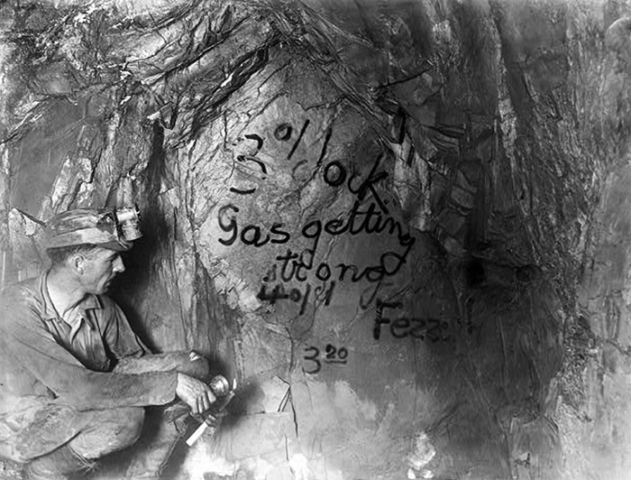 The Last Message Left By 47 Entombed Miners In Argonaut Mine, Jackson, Calif. Written With Carbide Lamps On The Face Of The 4350 Foot Drift