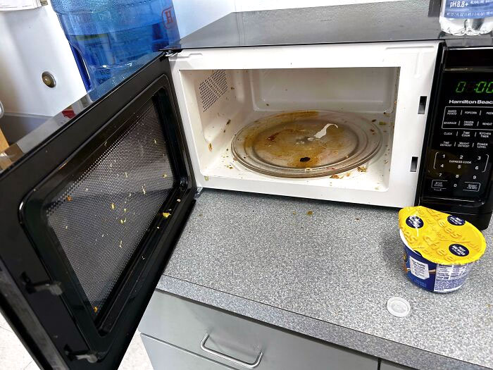 The Staff Microwave At My Work After Hiring A Bunch Of 15-Year-Olds With No Manners