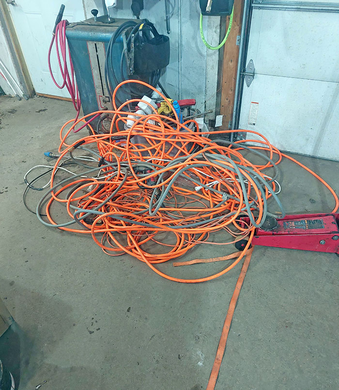 Coworkers Have Done This At Least 50 Times Now, It's 100 Feet Of Power Cord And Air Hose 100' Each, A Long Frozen Pressure Washer Hose, And Another Cord