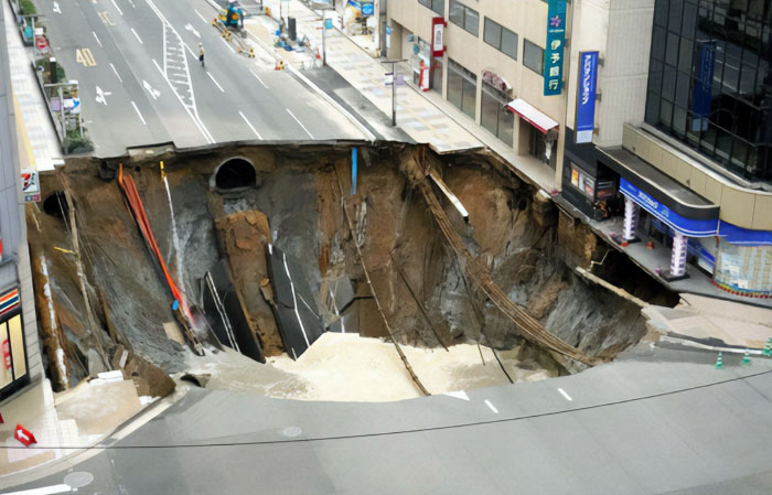 The Sinkhole In Fukuoka. It Formed In Front Of Hakata Station And Took Two Days To Repair Everything