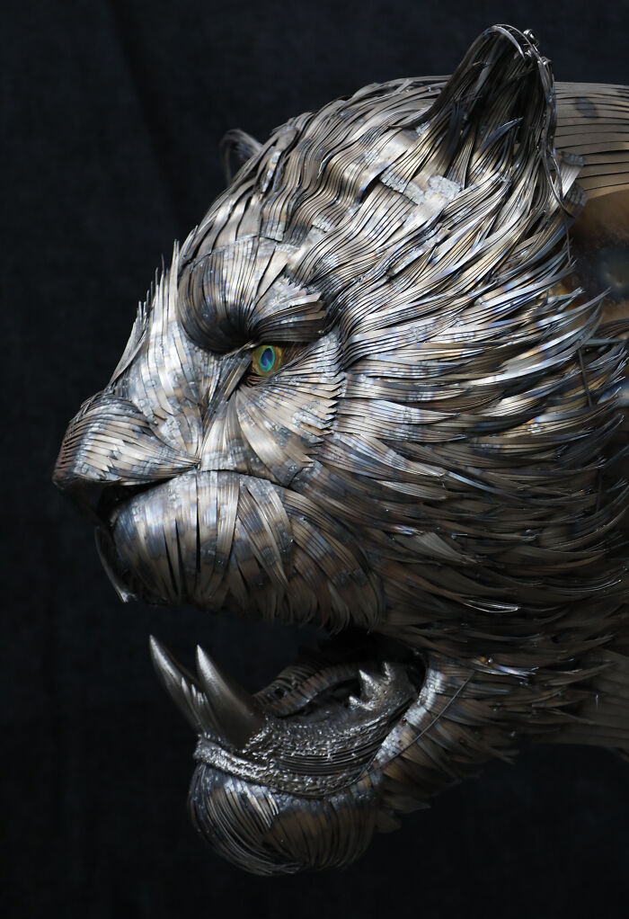 I Made Jaguar, Saber-Tooth Tiger And Lion Sculpture With Hammered Steel (11 Pics)