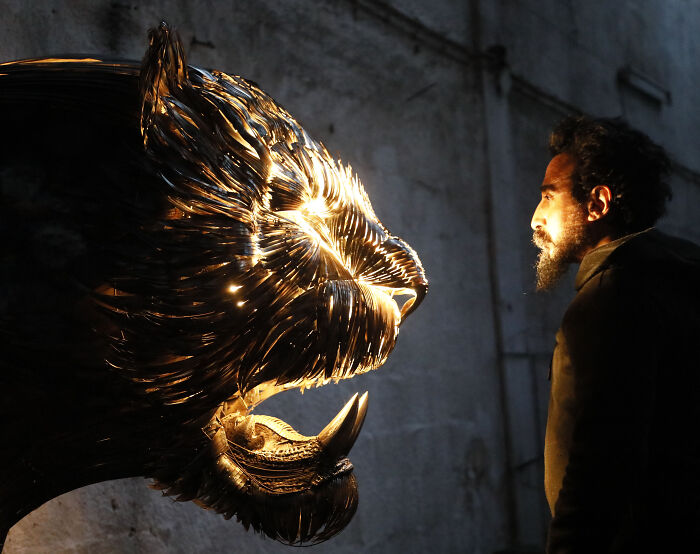 I Made Jaguar, Saber-Tooth Tiger And Lion Sculpture With Hammered Steel (11 Pics)