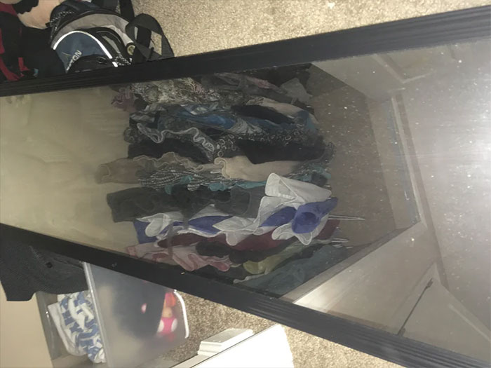 Mirror reflection in a closet of clothes 