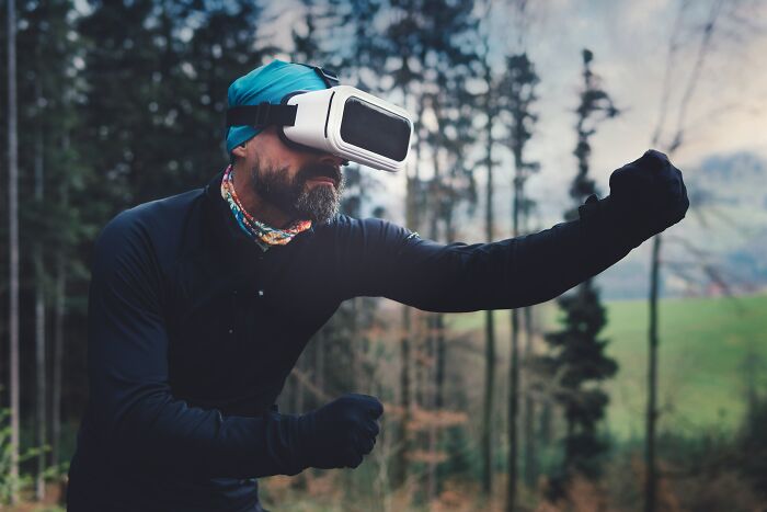 Man On VR Headset Outside 