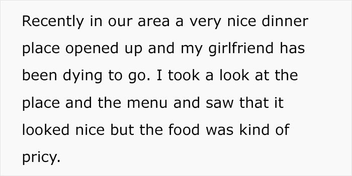 Boyfriend wonders if he's a jerk because he doesn't want to take his girlfriend to an expensive restaurant "eat like a child"