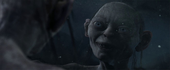 The reflection of Gollum's face