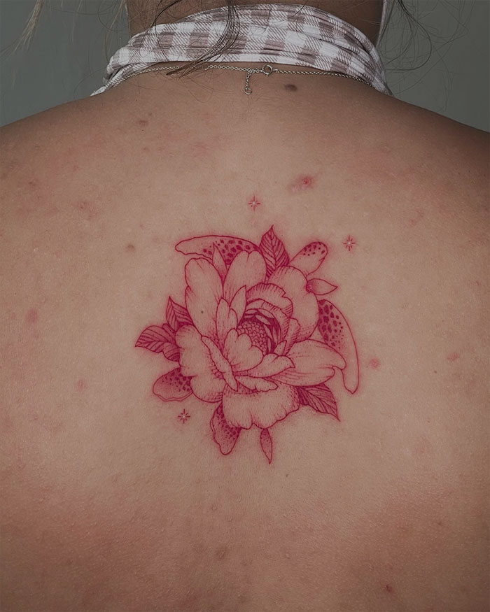 Flower Red Ink Tattoo