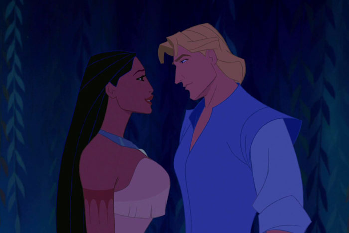 John and Pocahontas looking at each other 