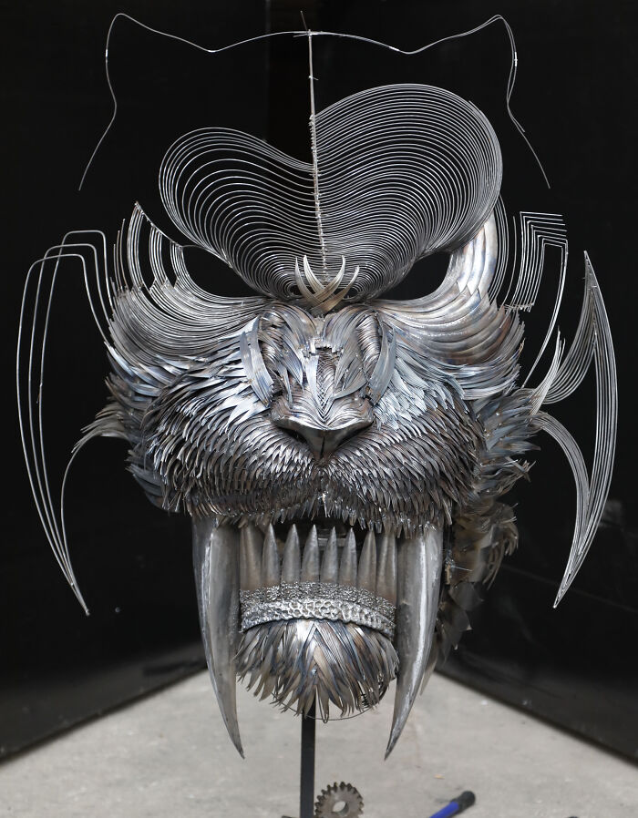 I Made Jaguar, Saber-Tooth Tiger And Lion Sculpture With Hammered Steel (11 Pics)