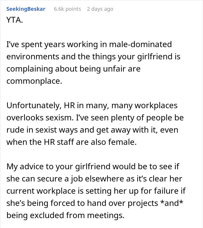 Guy Challenges His GF's Claims About Sexism At Work, Gets An Eye-Opening Reality Check