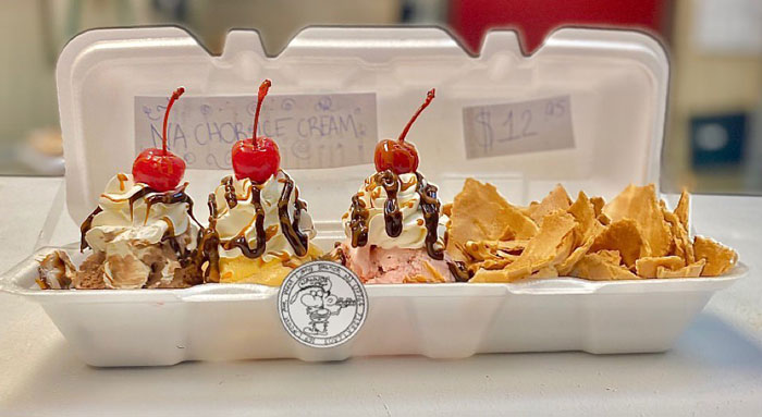 Nacho ice cream with cherry on the top 