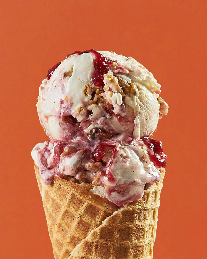 Ice cream with turkey and cranberry sauce in the cone 