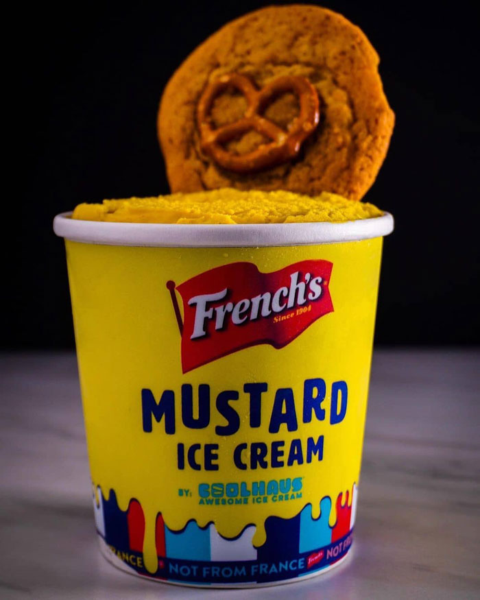Mustard ice cream in the jar 