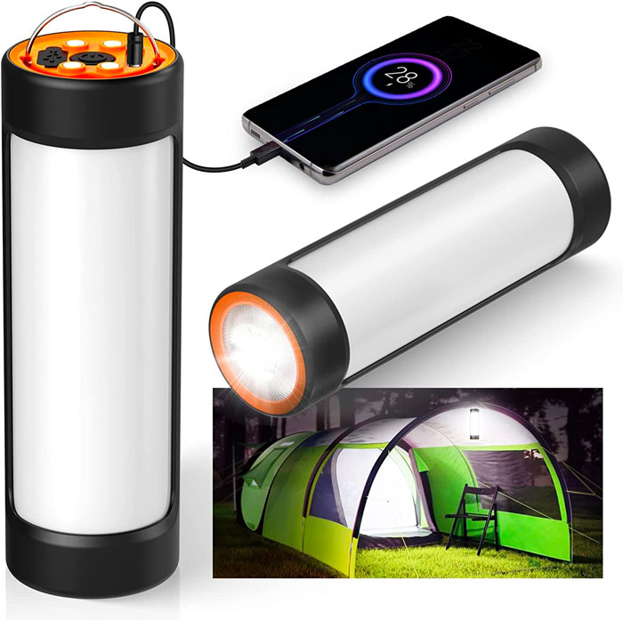 Tent with camping lantern 