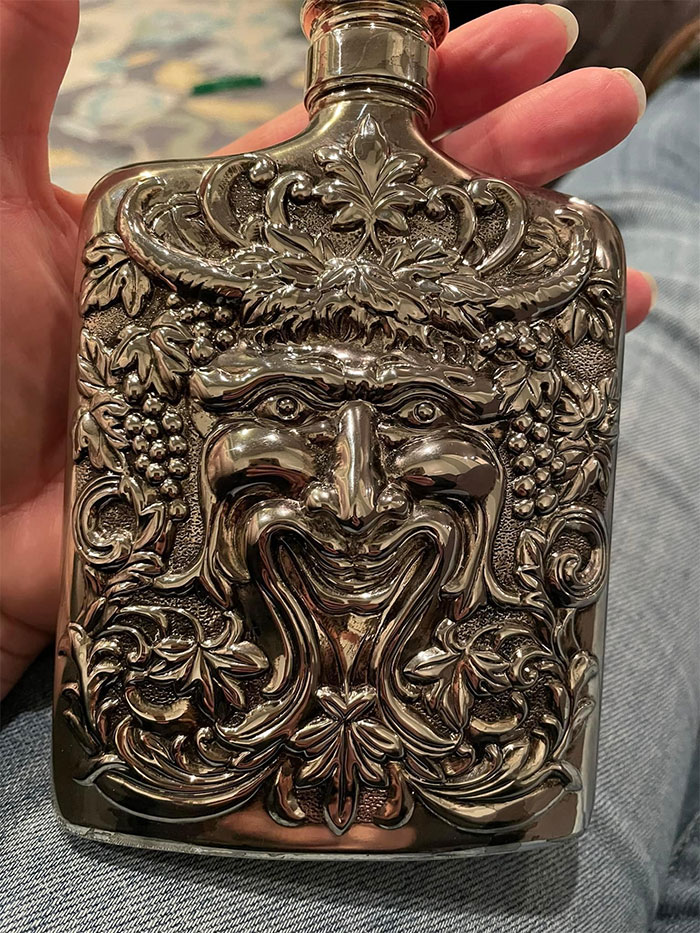 I Found This Beautiful Glass Flask Thrifting. Apparently It’s The Face Of Bacchus 😈 Bacchus Was The Roman God Of Agriculture, Wine And Fertility