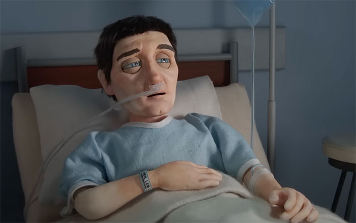 Cartoon character lying in the bed in hospital in The Shivering Truth