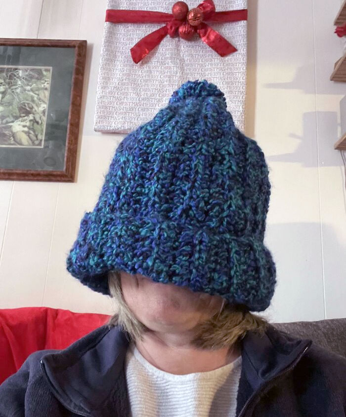 My Mom Knitted This Hat For Me For Christmas And Was Worried It Would Be Too Small
