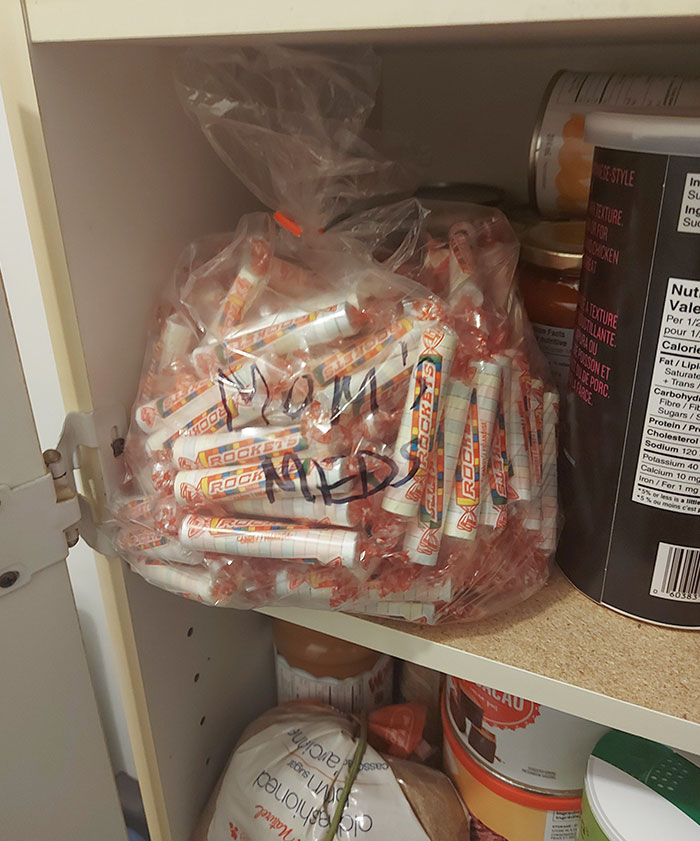 My Mom Is Diabetic. She Eats Rockets To Raise Her Sugar Levels. I Come To The Pantry Looking For Something To Snack On And Find This
