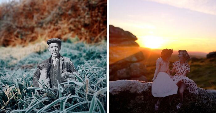 I Give New Lives To Old, Forgotten Photographs By Creating Collages With Them Surrounded By Nature (36 Pics)