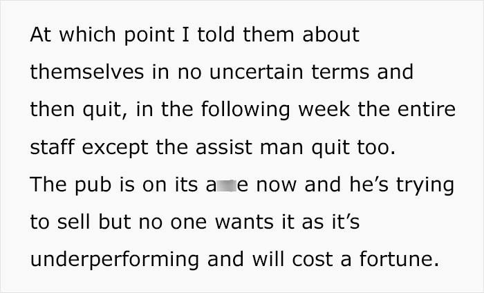 Boss Decides To Stop Paying His Employees, Regrets It After Everyone Quits And His Pub Shuts Down Boss Decides To Stop Paying His Employees, Regrets It After Everyone Quits And His Pub Shuts Down