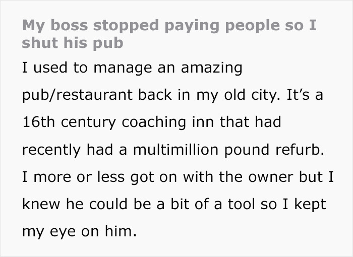 Boss Decides To Stop Paying His Employees, Regrets It After Everyone Quits And His Pub Shuts Down Boss Decides To Stop Paying His Employees, Regrets It After Everyone Quits And His Pub Shuts Down