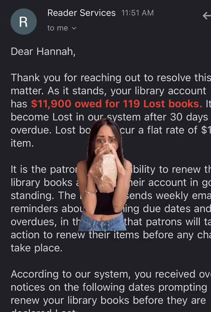 College Student Is Horrified To Receive A Letter From Library Informing Her That She Has A $12K Debt For The 119 Books She Borrowed For Her Dissertation College Student Is Horrified To Receive A Letter From Library Informing Her That She Has A $12K Debt For The 119 Books She Borrowed For Her Dissertation