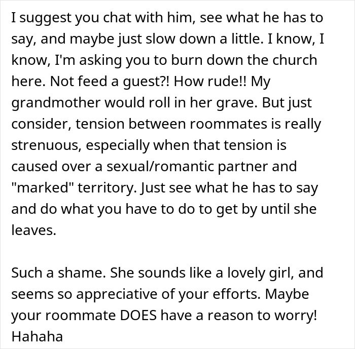 Man Wonders If He’s A Jerk For Offering Roommate And His GF Home-Cooked Food