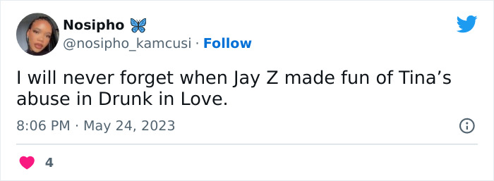 Tina Turner Fans Are Mad About Beyoncé and Jay-Z Making ‘Mockery’ Of Late Singer’s Abuse Tina Turner Fans Are Mad About Beyoncé and Jay-Z Making ‘Mockery’ Of Late Singer’s Abuse