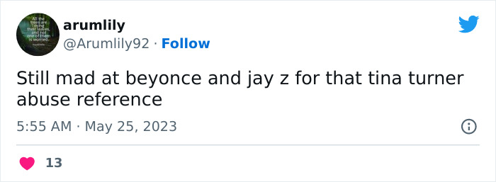 Tina Turner Fans Are Mad About Beyoncé and Jay-Z Making ‘Mockery’ Of Late Singer’s Abuse Tina Turner Fans Are Mad About Beyoncé and Jay-Z Making ‘Mockery’ Of Late Singer’s Abuse
