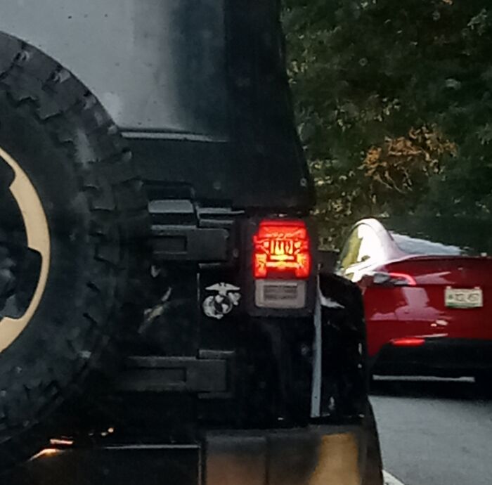 Blurry Pic, But The Lights Of This Jeep Were Shaped Like A Jeep