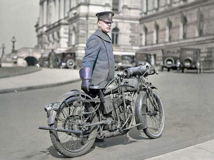 A Great Look At An Officer With His Indian Motorcycle In 1924, Washington D.c