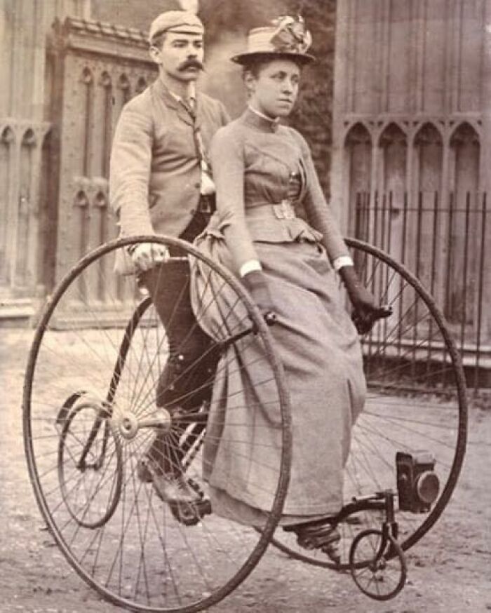 Young Victorian Couple On A Tricycle, 1880s