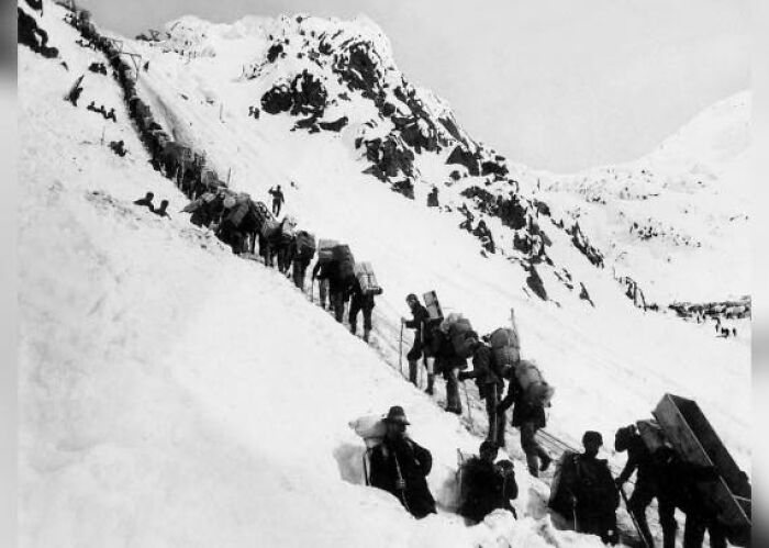Gold Diggers Climb Chilkoot Pass In Alaska, 1898