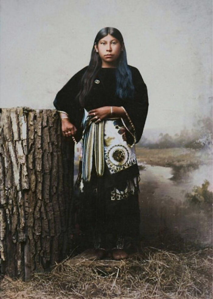 A Young Kiowa (Kiawah) Woman In Native Dress