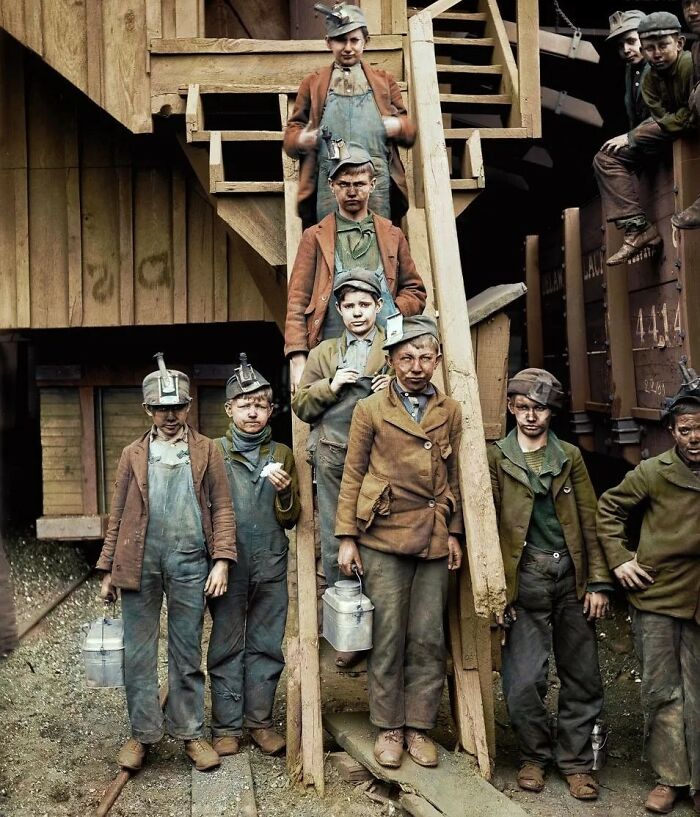 A Group Of Breaker Boys At The Woodward Coal Mines In Kingston, Pennsylvania, Pose For A Photograph. Photograph Taken In C. 1900