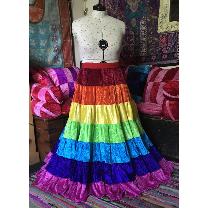 8 Of My Handmade Full Length, Full Circle Striped Velvet Skirts