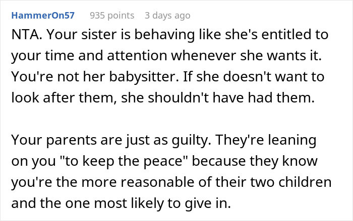 Family Tries Guilt-Tripping A Guy Into Babysitting His 3 Nephews On Vacation, He Refuses And Drama Ensues Family Tries Guilt-Tripping A Guy Into Babysitting His 3 Nephews On Vacation, He Refuses And Drama Ensues