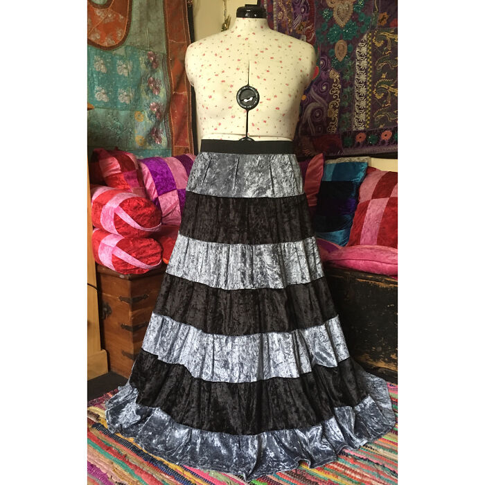 8 Of My Handmade Full Length, Full Circle Striped Velvet Skirts