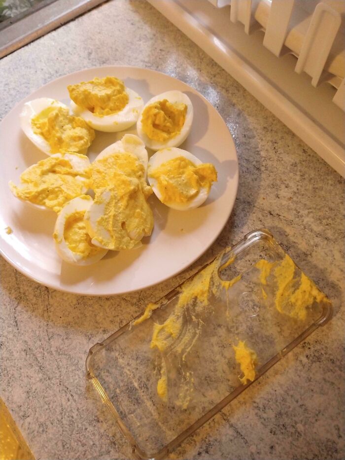 Tried To Take A Pic Of My Deviled Eggs And Dropped My Phone On Them