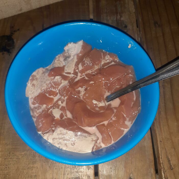 Strawberry Flavored Jello Mixed With Coffee That Resulted In It Looking Like Raw Meat