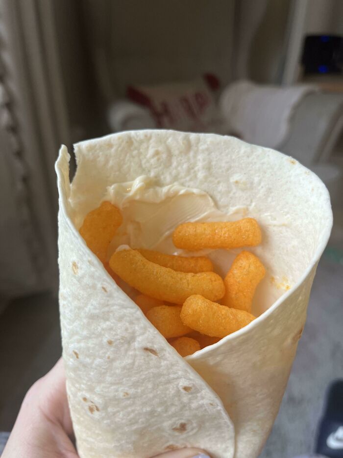 I’m Pregnant And Having An Awful Day, So Unwinding With A Cream Cheese And Wotsit Wrap