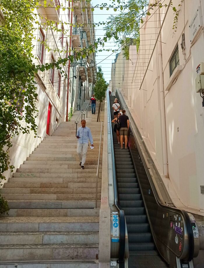 Lisbon Consists Of 7 Hills. In Order To Make It Easier For Residents And Tourists To Move Between The Different Neighborhoods, This Open-Air Escalator Was Installed