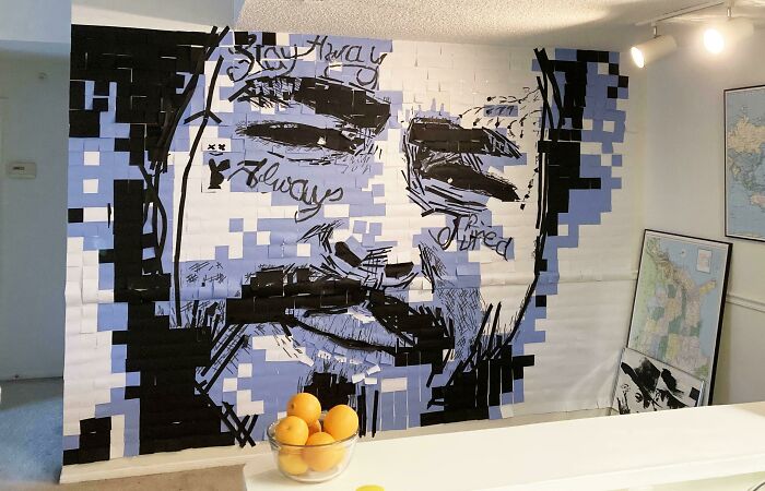 Post Malone portrait made from the post-its
