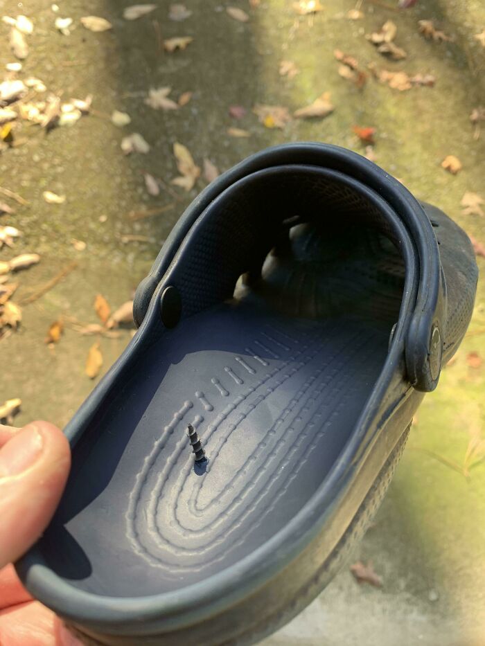 My Kid Was Playing Workshop While I Fixed The Garage Door Yesterday. Super Glad I Checked My Shoe Before Putting It On