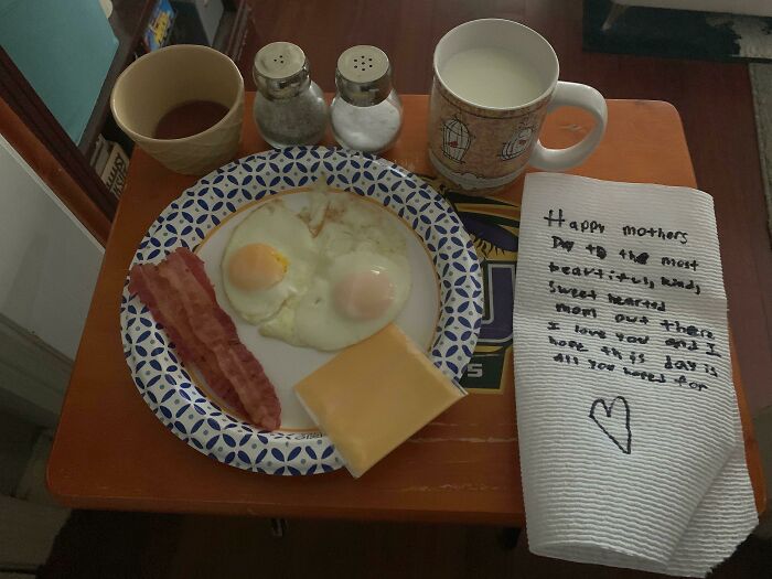 My 14 Yo Son Got Up Before Everyone To Make My Wife Breakfast With A Custom Card. Happy Mother’s Day