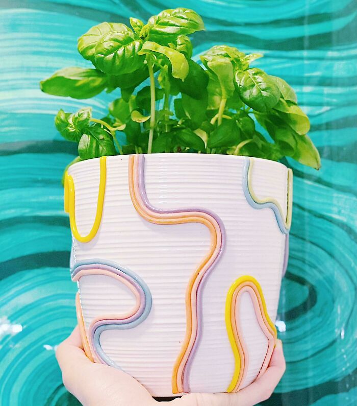 I Have Loads Of Pots That Aren’t My Style That Came With Random Plant Purchases. I Hate Throwing Away Usable Pots So Here Is A Basil In My Customised Squiggle Pot